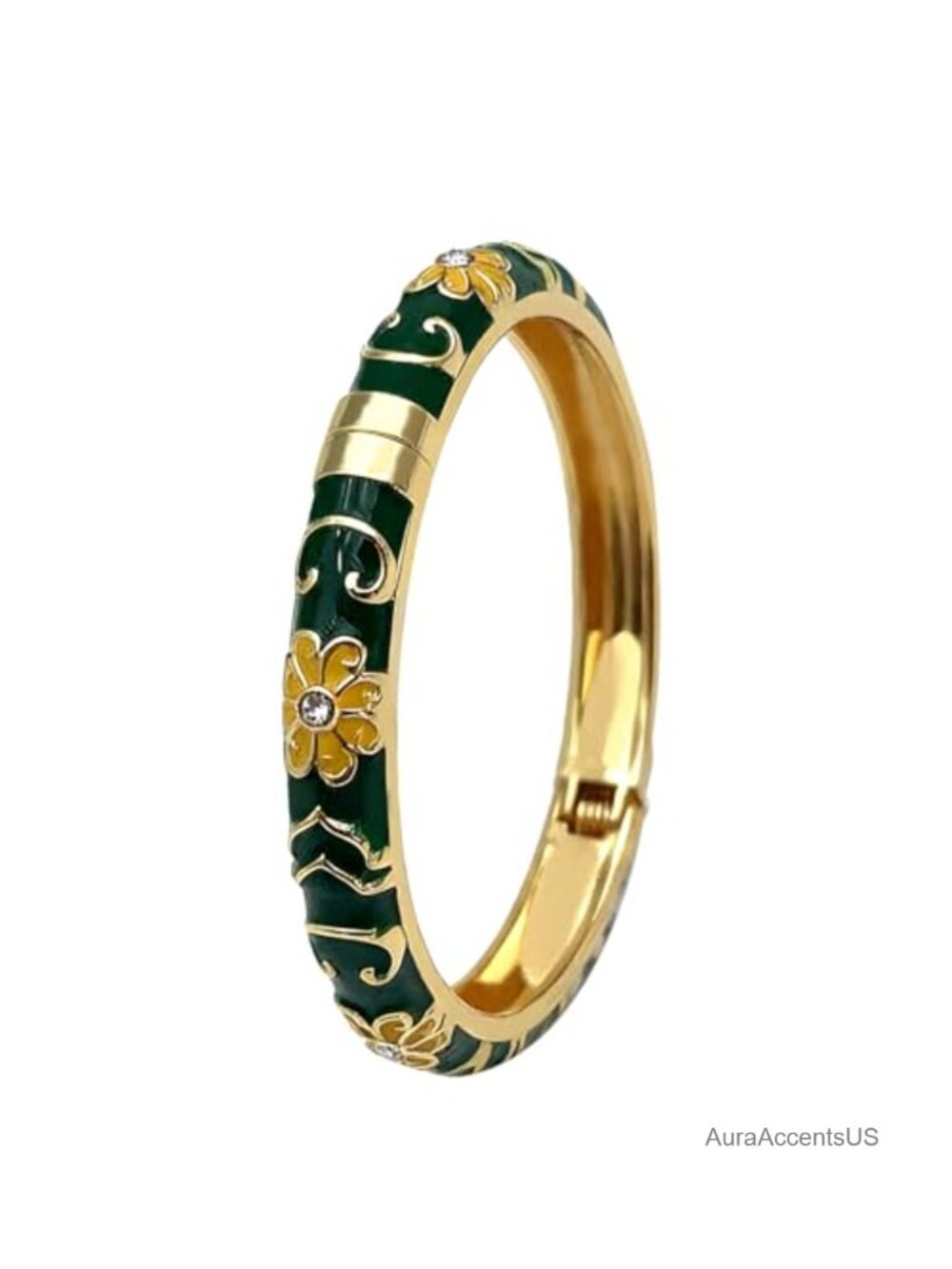 Cloisonne Handcrafted Enameled Bangle Bracelet, Flower Shaped Chunky Stackable